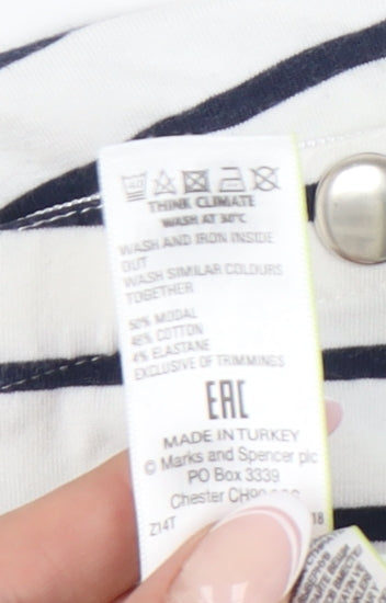 Marks and Spencer Women's White Striped Jersey T-Shirt