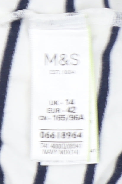 Marks and Spencer Women's White Striped Jersey T-Shirt