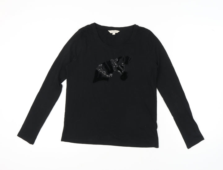 French Connection Women's Black Sequin Long Sleeve T-Shirt