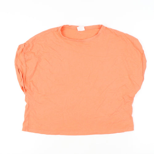 Zara Girls Orange Cotton T-Shirt 13-14 Years Solid Crew Neck