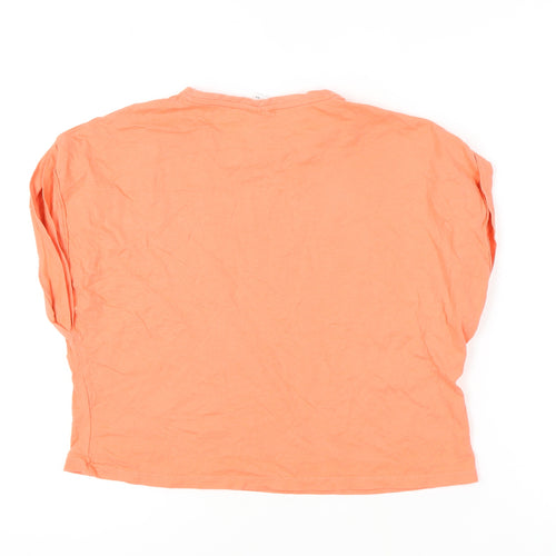 Zara Girls Orange Cotton T-Shirt 13-14 Years Solid Crew Neck