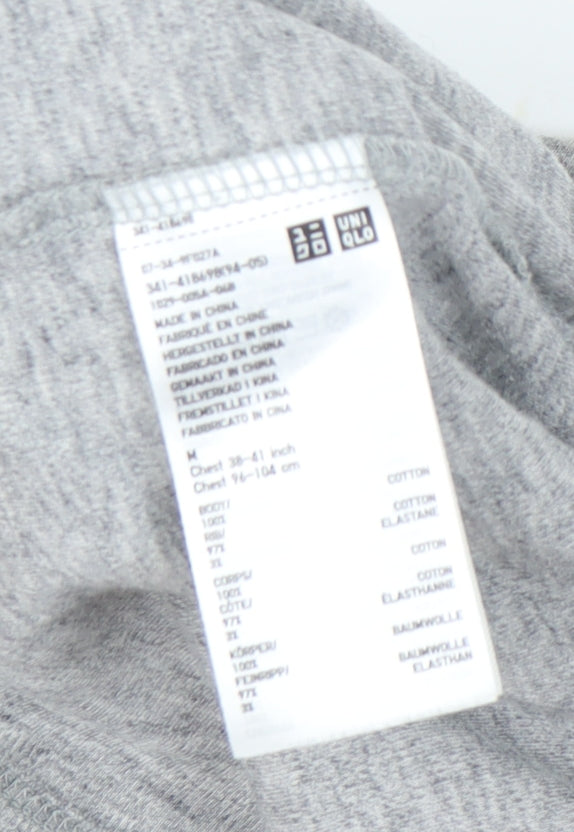 Uniqlo Men's Grey Long Sleeve High Neck T-Shirt M