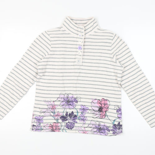 Maine New England Women's Grey Striped Henley Sweatshirt, Size 12