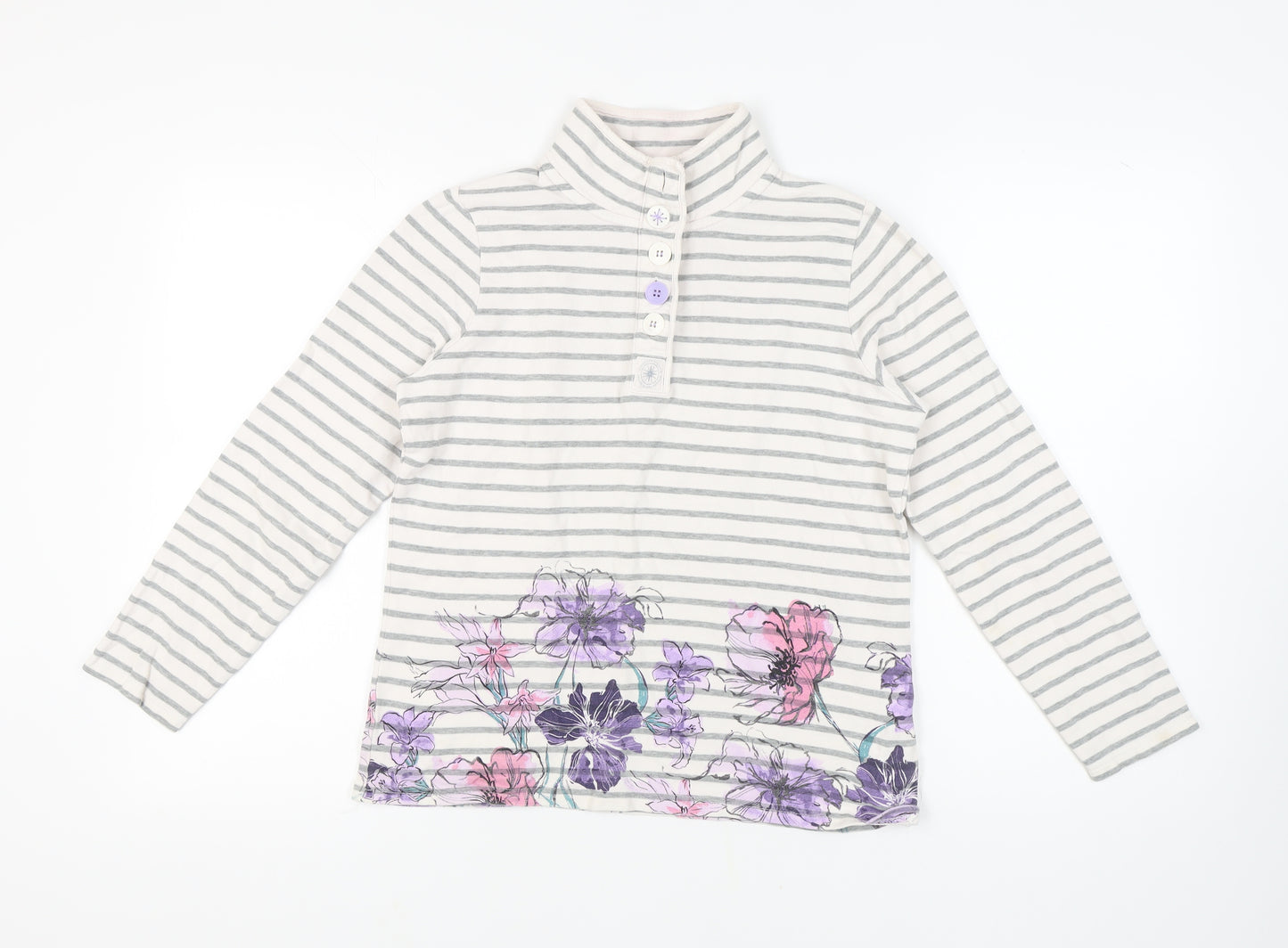 Maine New England Women's Grey Striped Henley Sweatshirt, Size 12