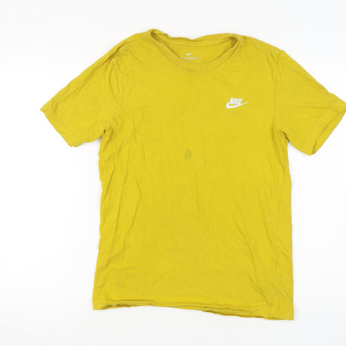 Nike Men's Yellow S Cotton Logo T-Shirt