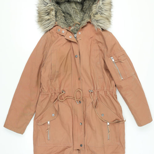 ASOS Women's Brown Parka Coat, Size 10, Hooded Winter Style