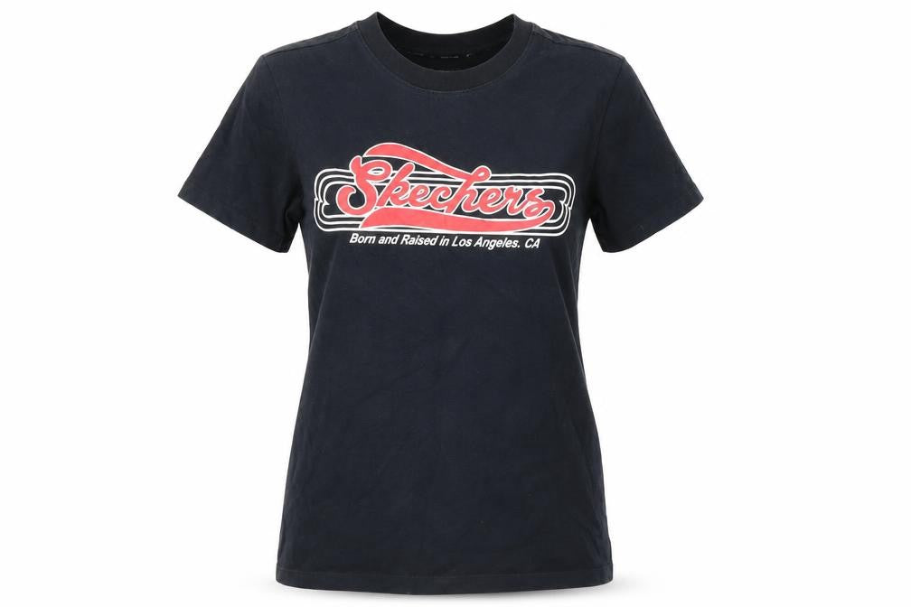 Front view of Skechers unisex black t-shirt xs lightweight basic