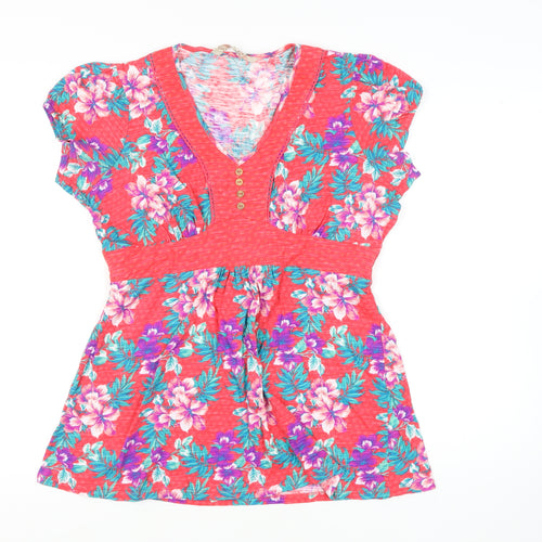 Mandaruy Women's Floral Blouse, Size 16, Red, Tunic Style