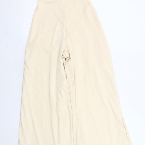 Oh Polly Beige Wide-Leg Jumpsuit, Size 8, Elegant V-Neck