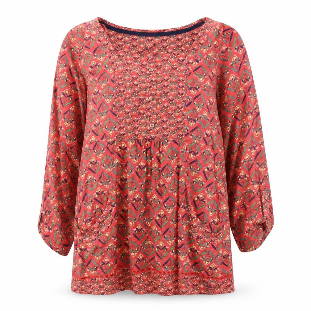 Front view of Mantaray Women's Red Geometric Blouse, size 12