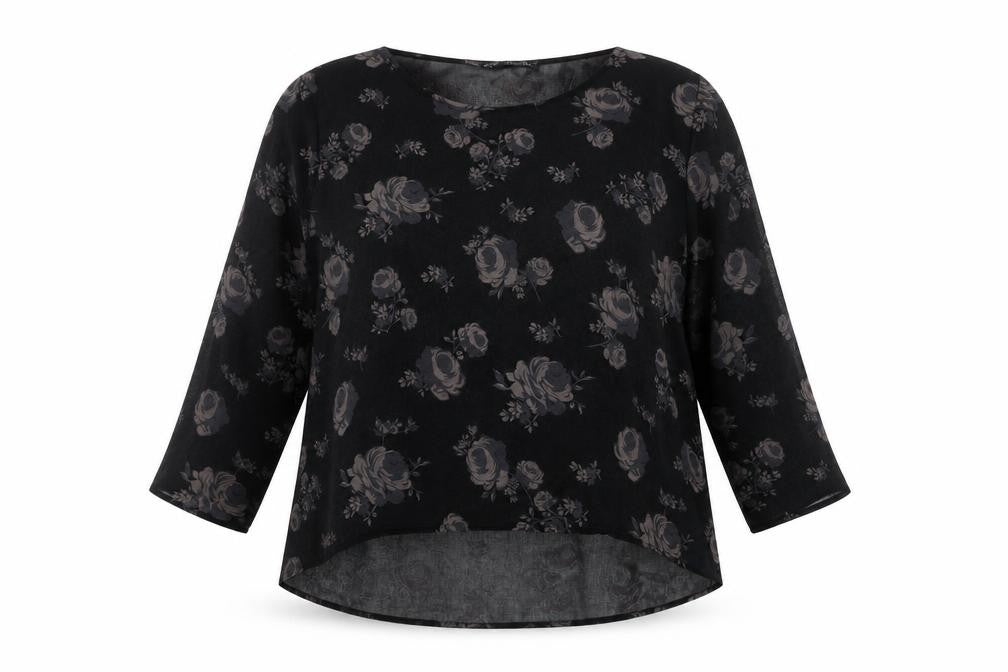 Zara Basic Women's Black Floral Round Neck Top XL
