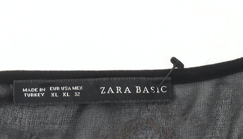 Zara Basic Women's Black Floral Round Neck Top XL