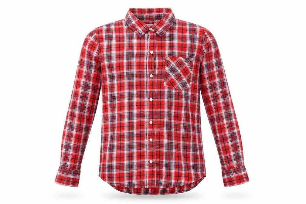 Front view of Gap Men's Red Plaid Button-Up Shirt, size S