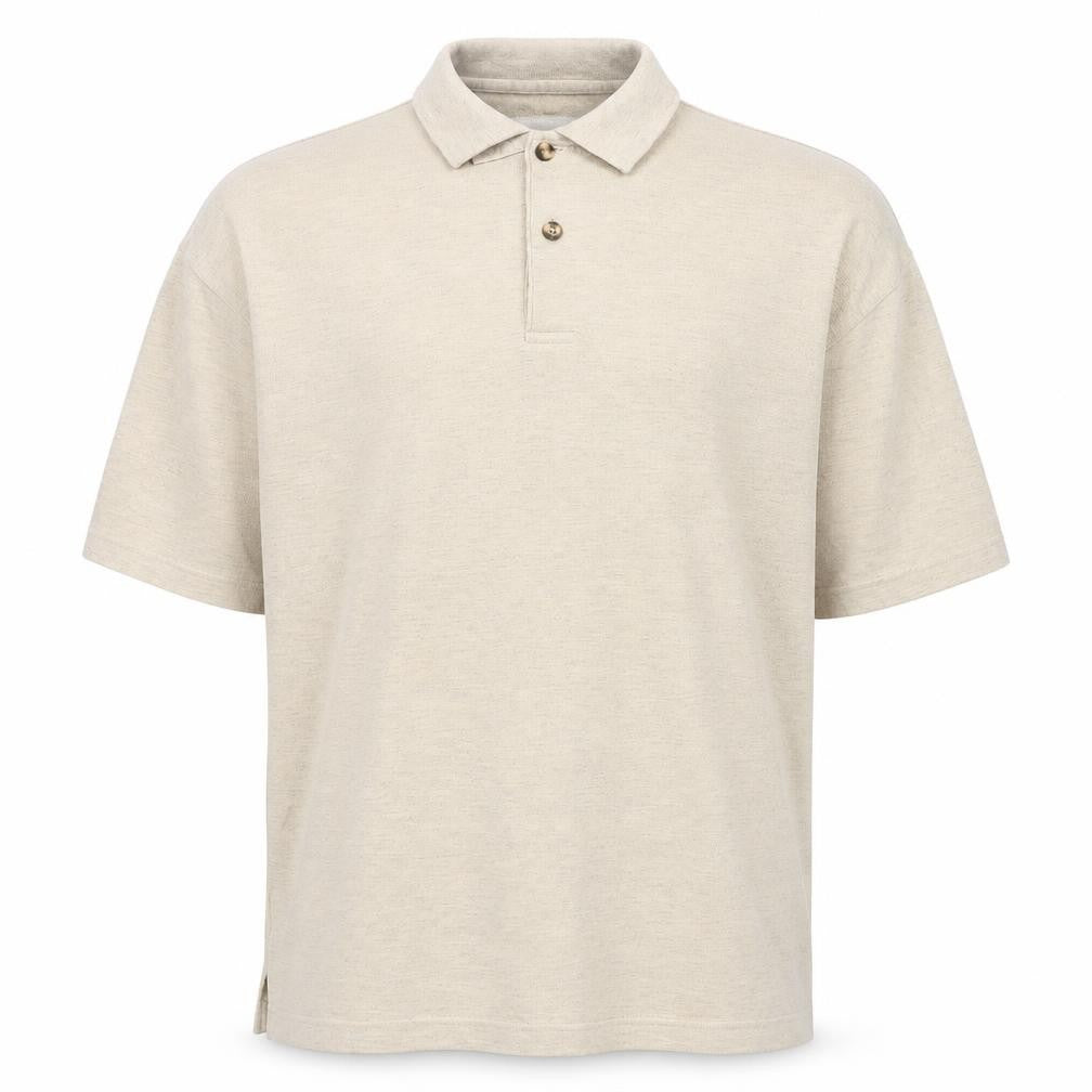 Front view of Principles Men's Beige Short Sleeve Polo