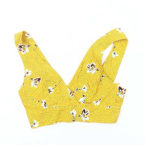 Dot & X Women's Yellow Cropped Floral Blouse, Size 8