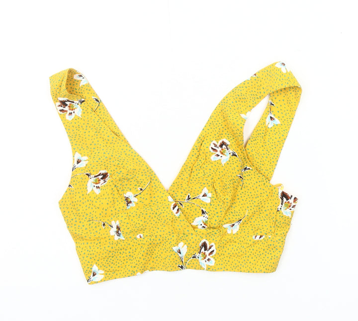 Dot & X Women's Yellow Cropped Floral Blouse, Size 8
