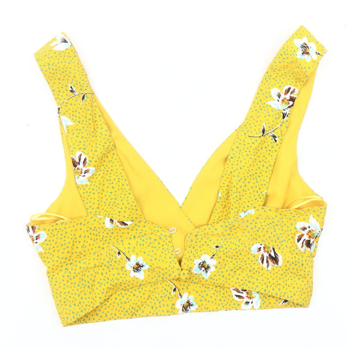 Dot & X Women's Yellow Cropped Floral Blouse, Size 8