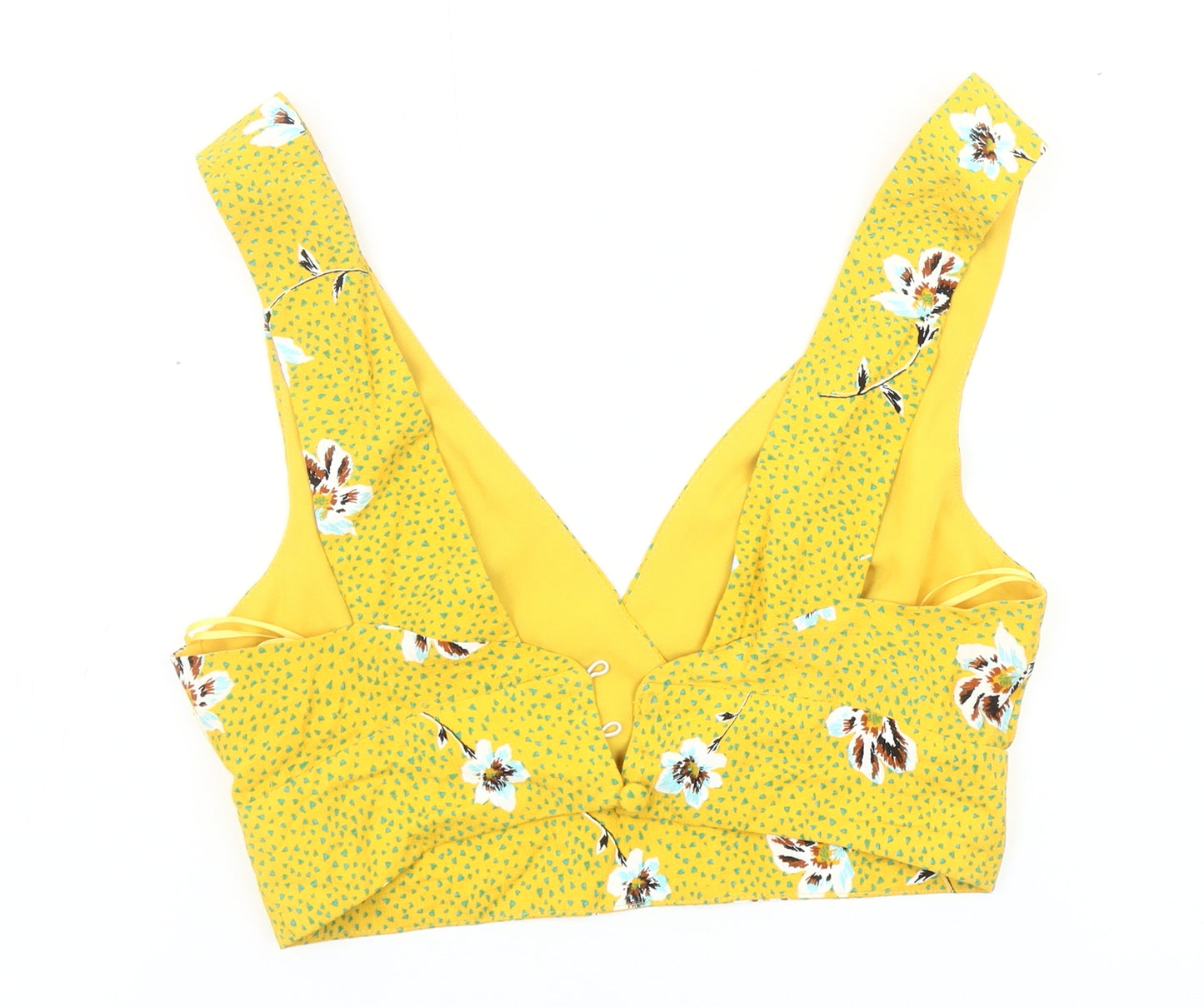 Dot & X Women's Yellow Cropped Floral Blouse, Size 8