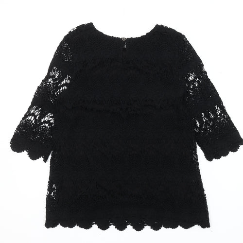 Joules Women's Black Crochet Blouse - Size 12, Elegant Style
