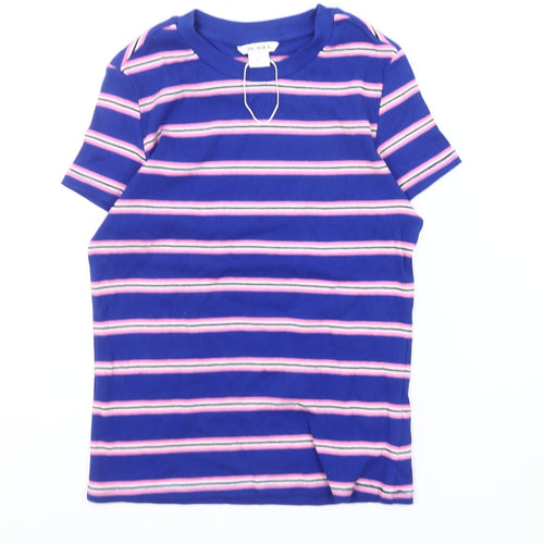 Monki Women's Blue Striped T-Shirt, Size S