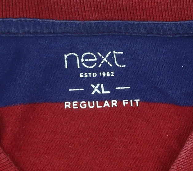 Next Men's XL Red Blue Striped Polo Shirt