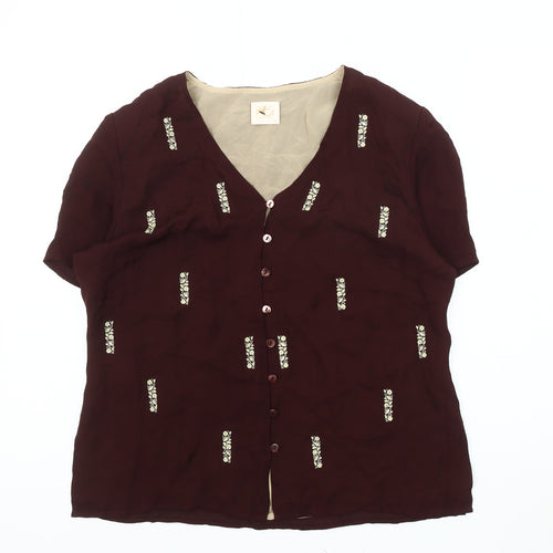 Country Casuals Women's Red Silk Embroidered Blouse - Size 14