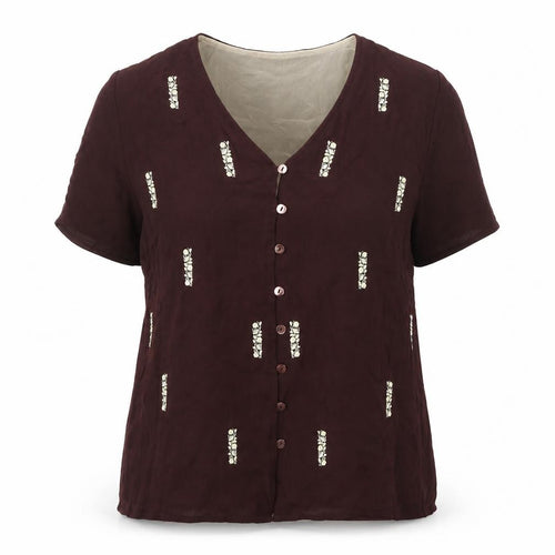 Country Casuals Women's Red Silk Embroidered Blouse - Size 14