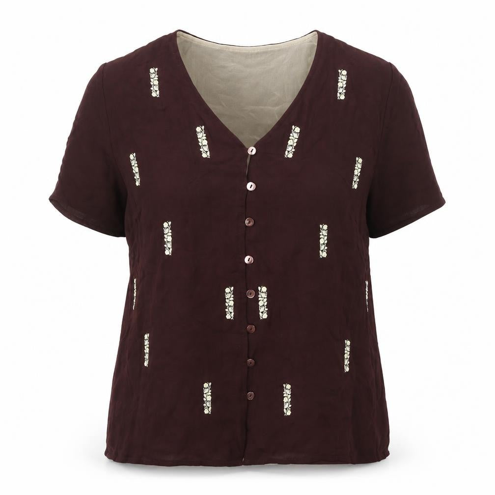 Country Casuals Women's Red Silk Embroidered Blouse - Size 14