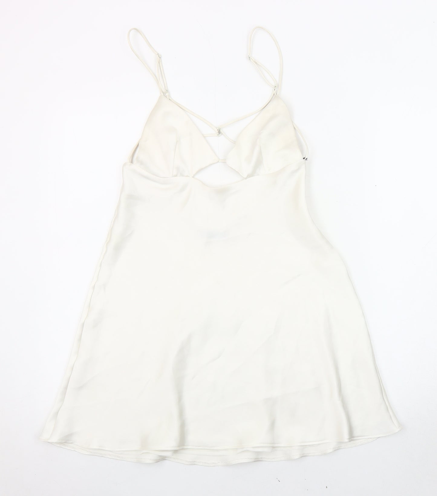 ZARA Women Ivory Slip Dress Size 10, Strappy Backless
