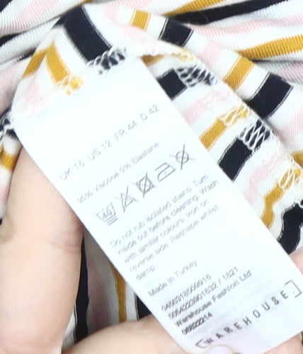 Warehouse Women's Multicoloured Striped T-Shirt Size 16