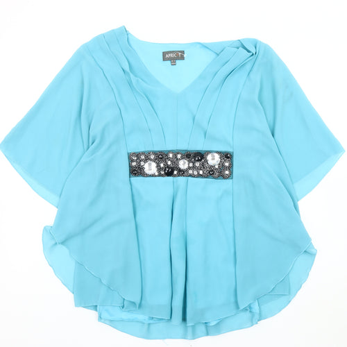 Apricot Women's Blue V-Neck Embellished Blouse Size 12