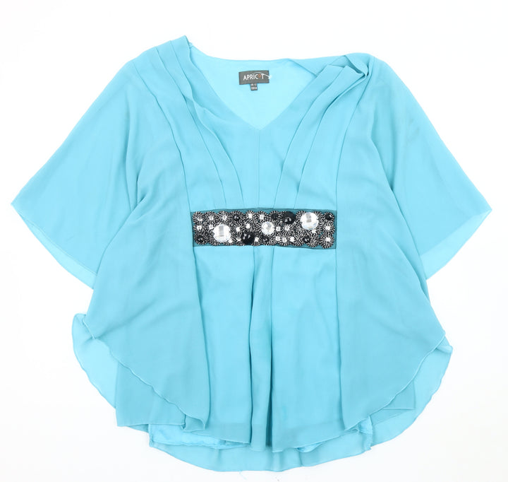 Apricot Women's Blue V-Neck Embellished Blouse Size 12