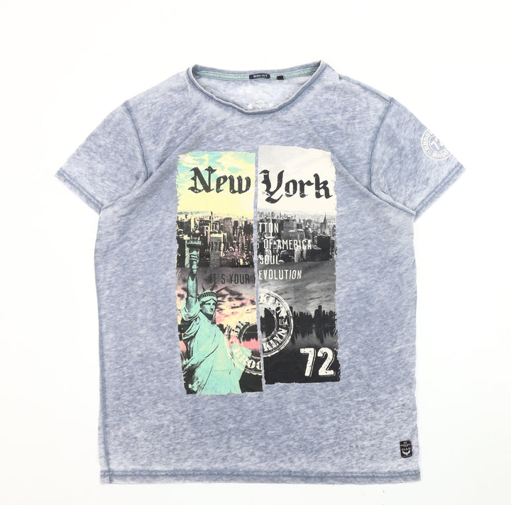 Brave Soul Men's Blue City Graphic Print T-Shirt L