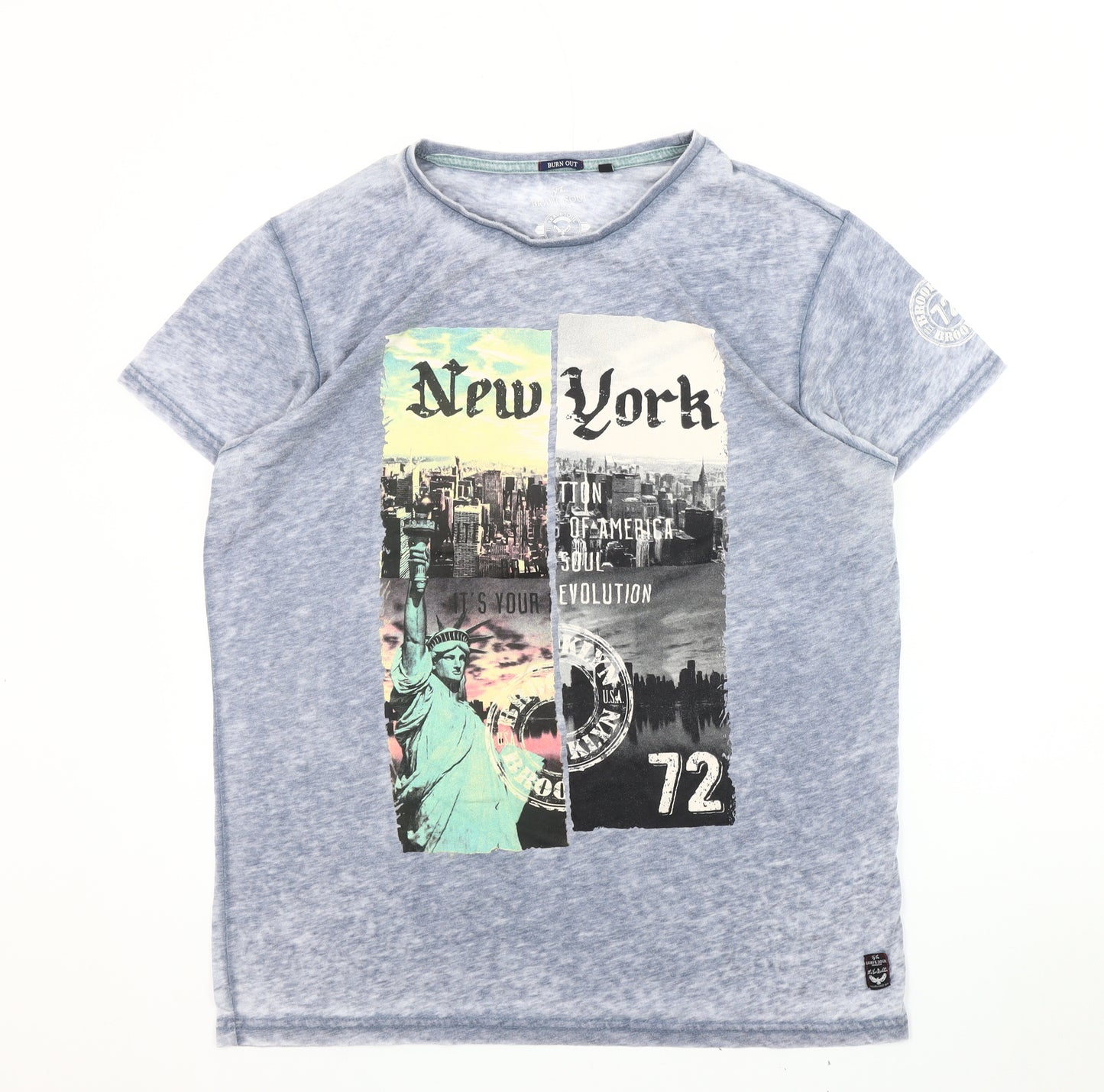 Brave Soul Men's Blue City Graphic Print T-Shirt L