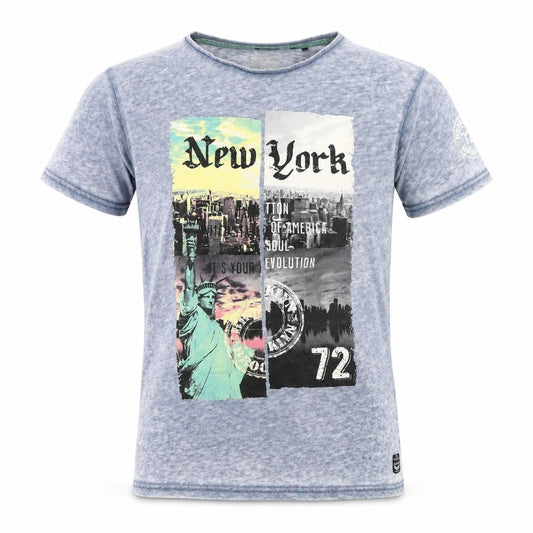 Front view of Brave Soul Men's Blue City Graphic Print T-Shirt L