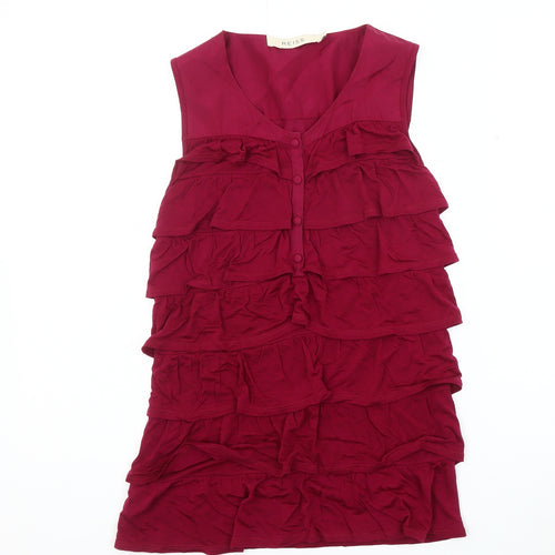 Reiss Women's Red Sleeveless Ruffle Blouse S