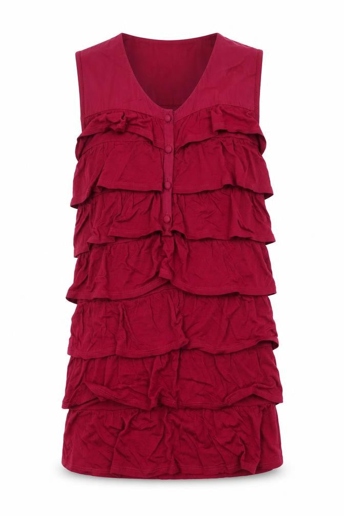 Front view of Reiss Women's Red Sleeveless Ruffle Blouse S