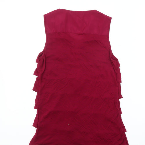 Reiss Women's Red Sleeveless Ruffle Blouse S