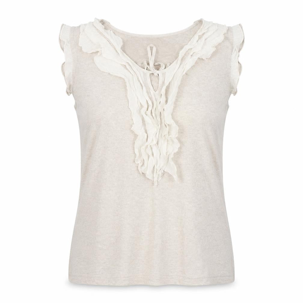 Front view of Marks & Spencer Beige Sleeveless Women's Blouse, size 16