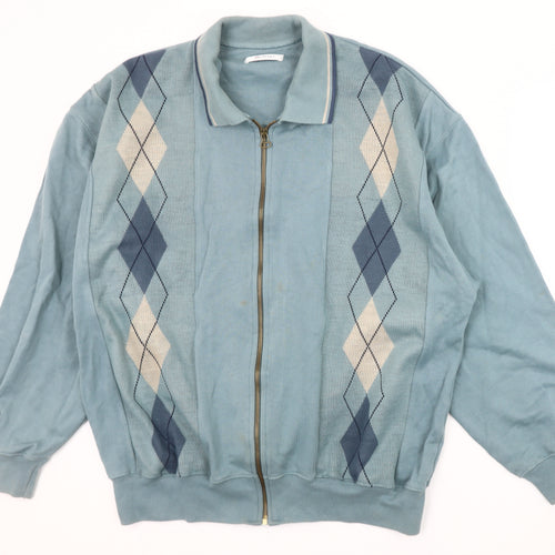 Damart Men's Blue Argyle Full Zip Sweatshirt M