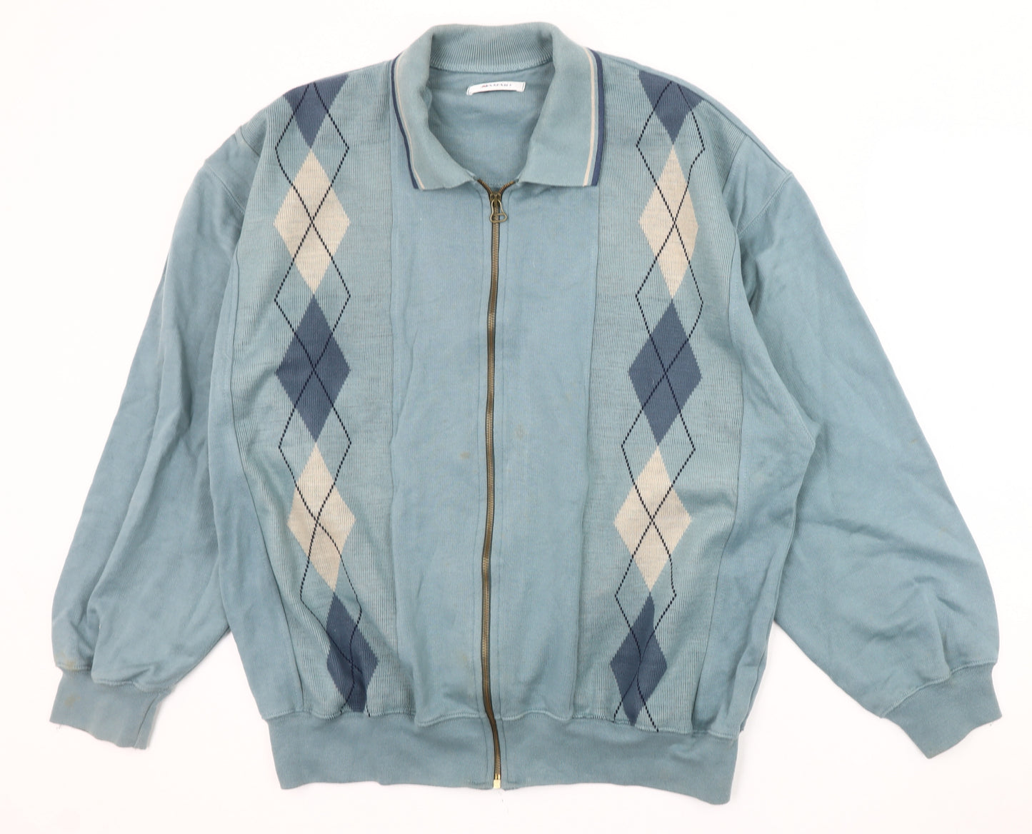 Damart Men's Blue Argyle Full Zip Sweatshirt M