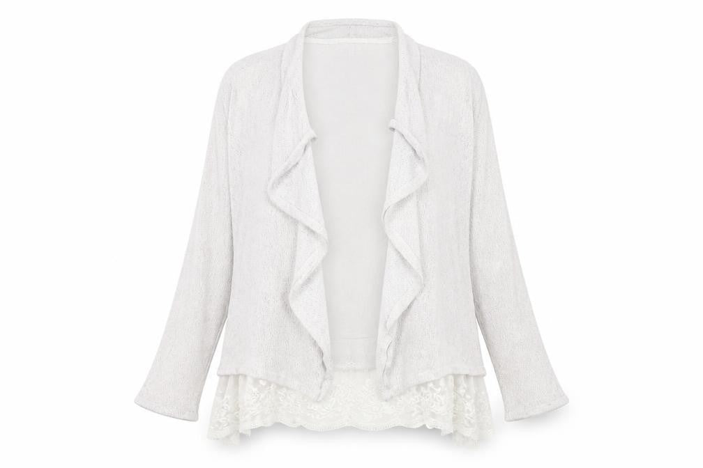 Front view of RJR.John Rocha Women's White Open Front Cardigan, size 14