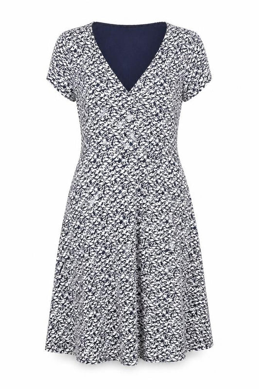 Front view of Laura Ashley Women's Blue Floral A-Line Dress, size 12