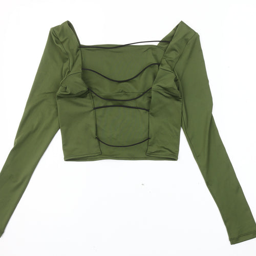 Remass Green Cropped Square Neck Blouse - One Size