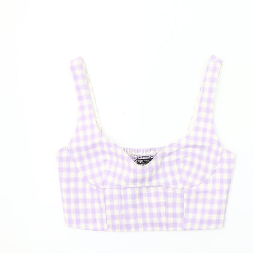 ZARA Women's Purple Check Cropped Top Size 12