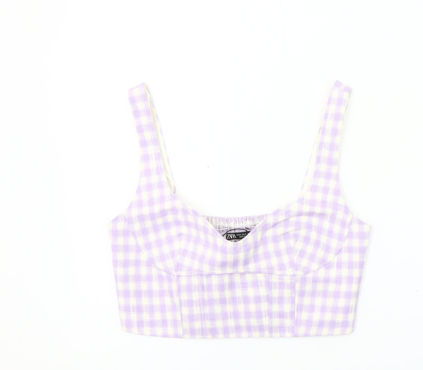 ZARA Women's Purple Check Cropped Top Size 12