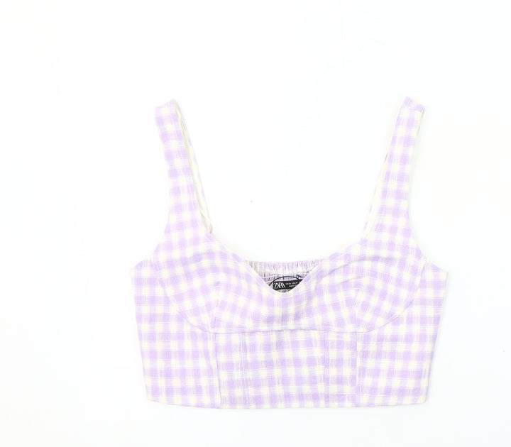 ZARA Women's Purple Check Cropped Top Size 12