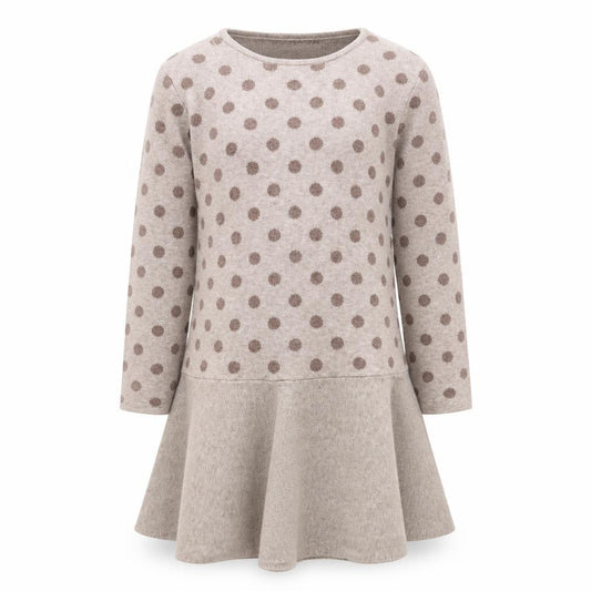 MNG Girls Beige Polka Dot Long Sleeve Dress, Size 10