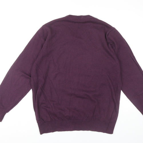 Marks and Spencer Men's Purple Argyle V-Neck Jumper L