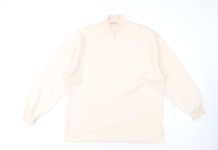 Bershka Women's Beige Sweatshirt, Size 14, Mock Neck